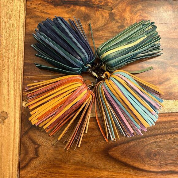 Set of 4 Portland Leather Rainbow Tassels NEW Unicorn PLG Keychain Bag Charm - Picture 1 of 5